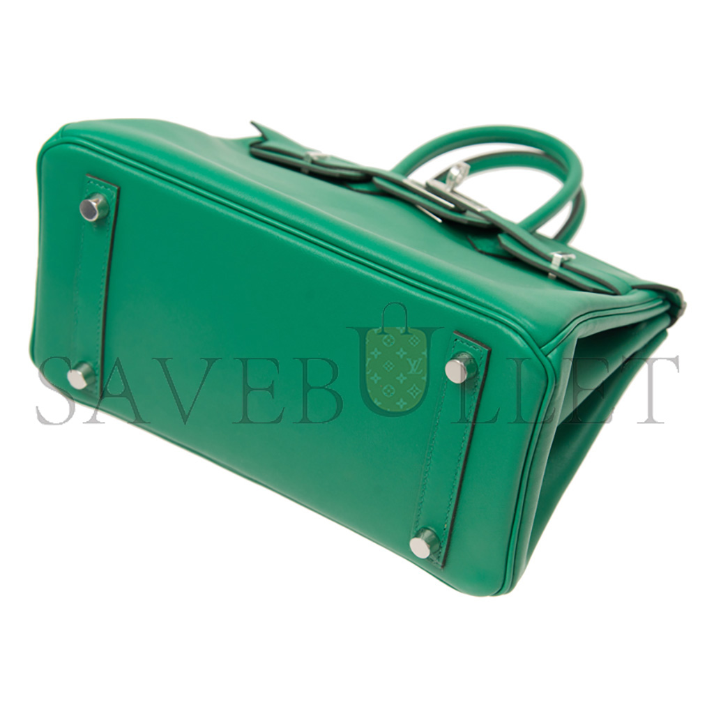 H**mes master birkin 25 swift leather velvet green silver buckle h049362ck17 (25*20*13cm)